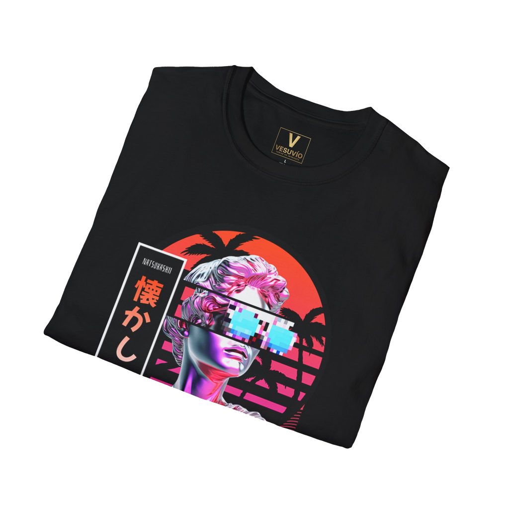 Vaporwave Statue Graphic T-Shirt — "Natsukashii" Retro Japanese Synthwave Tee