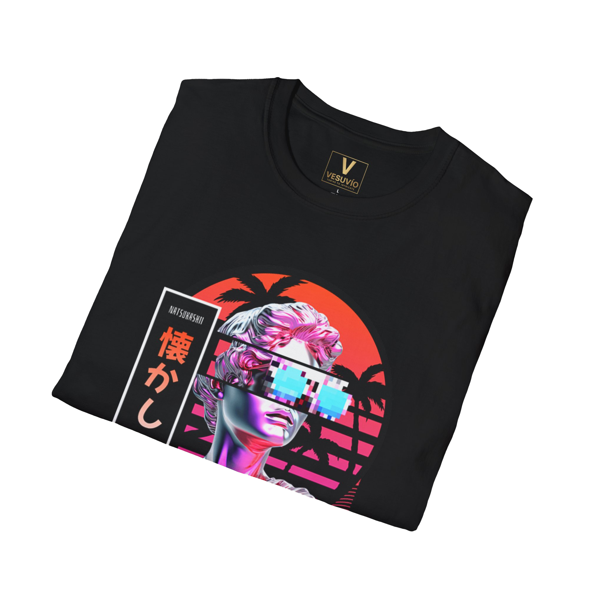 Vaporwave Statue Graphic T-Shirt — "Natsukashii" Retro Japanese Synthwave Tee