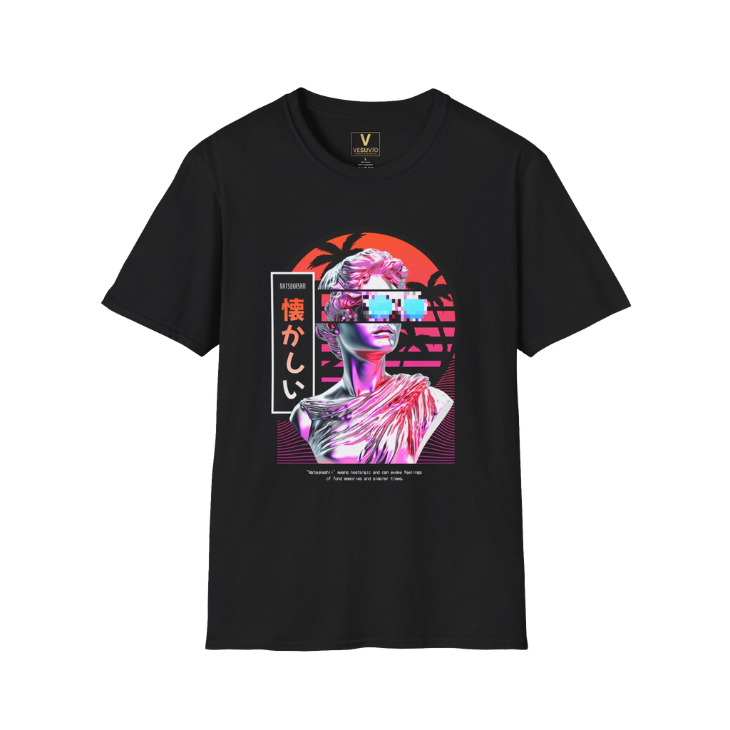 Vaporwave Statue Graphic T-Shirt — "Natsukashii" Retro Japanese Synthwave Tee