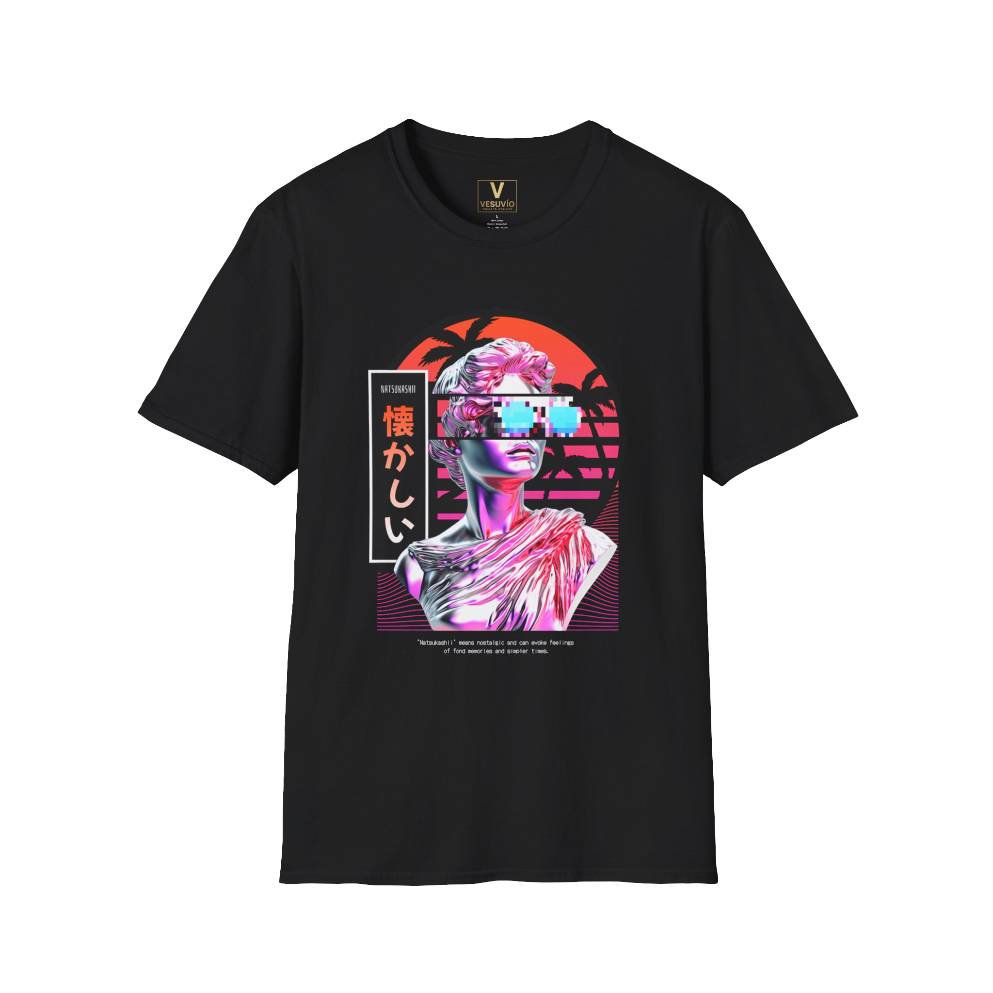 Vaporwave Statue Graphic T-Shirt — "Natsukashii" Retro Japanese Synthwave Tee