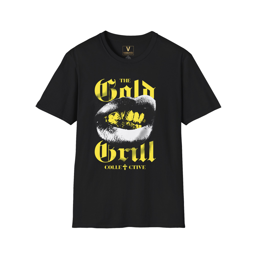 Gold Grill Graphic T-Shirt – Bold Gothic Lip Design