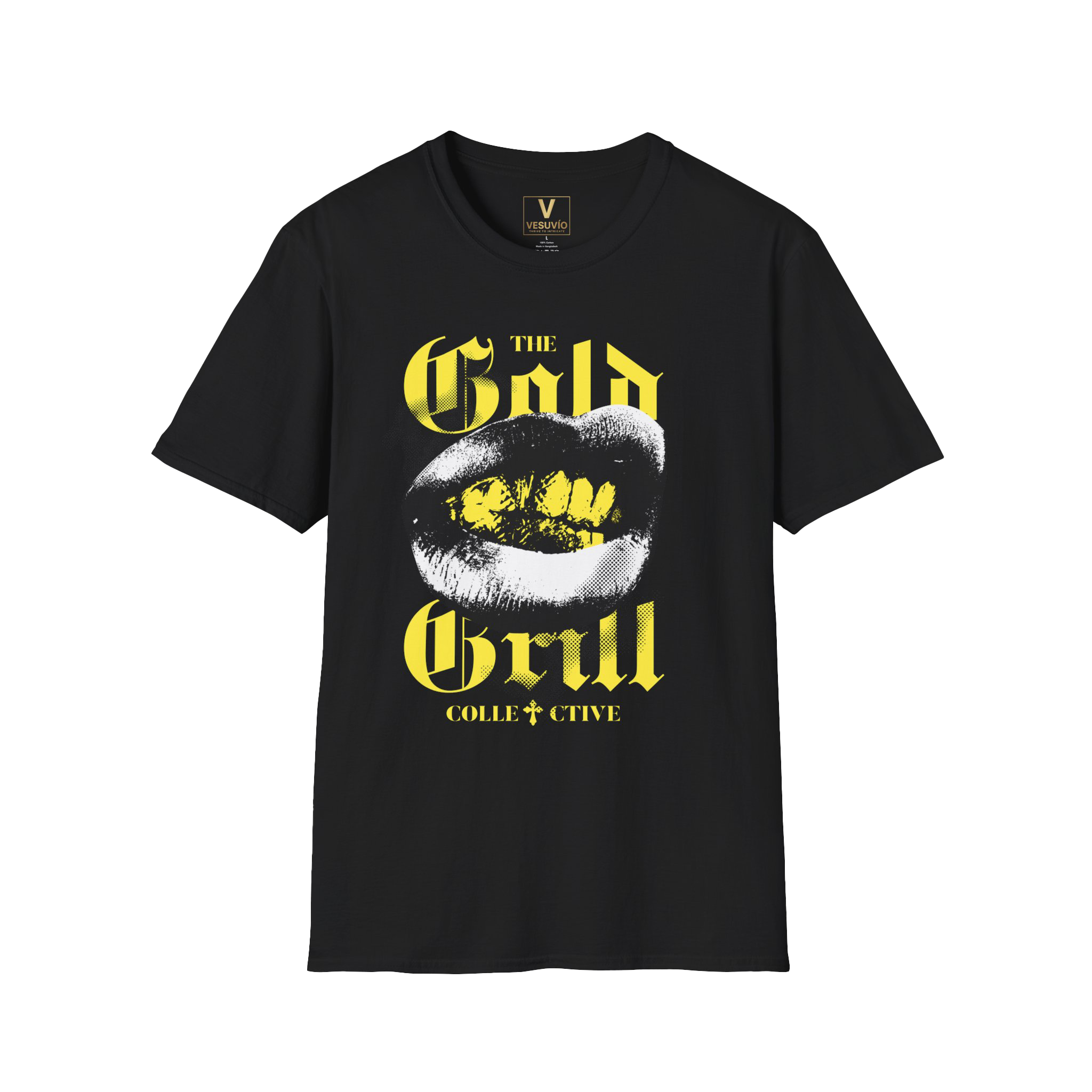 Gold Grill Graphic T-Shirt – Bold Gothic Lip Design