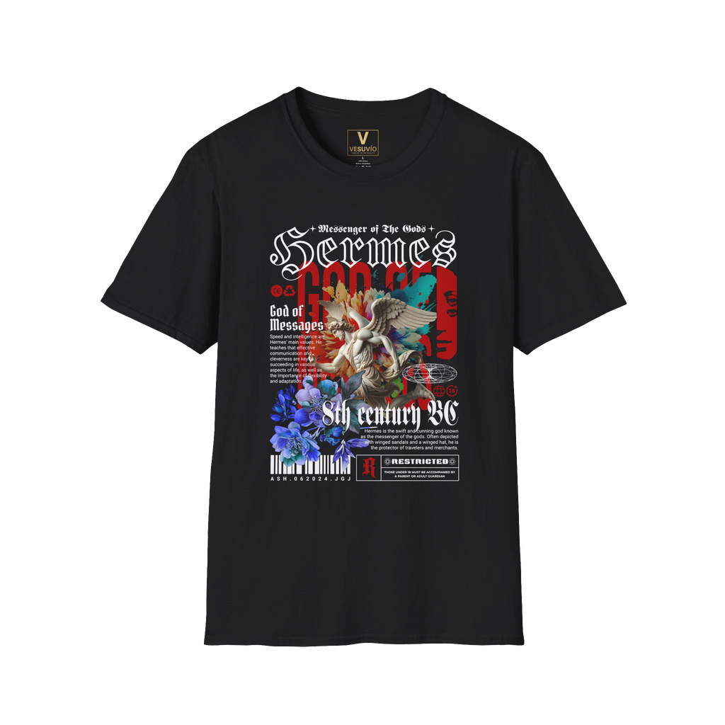 Hermes God of Messages Graphic T-Shirt — Vintage Floral Mythology Tee