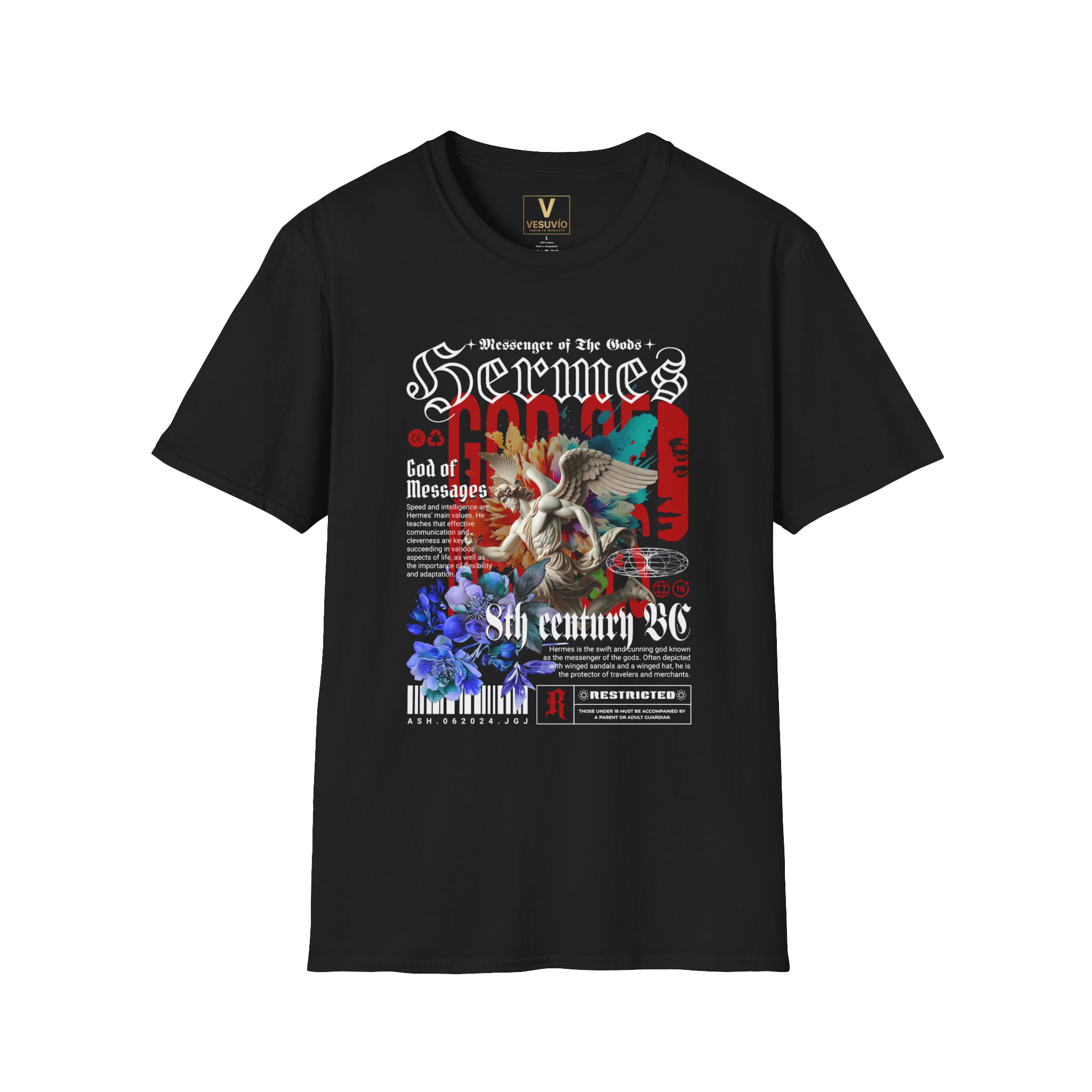 Hermes God of Messages Graphic T-Shirt — Vintage Floral Mythology Tee