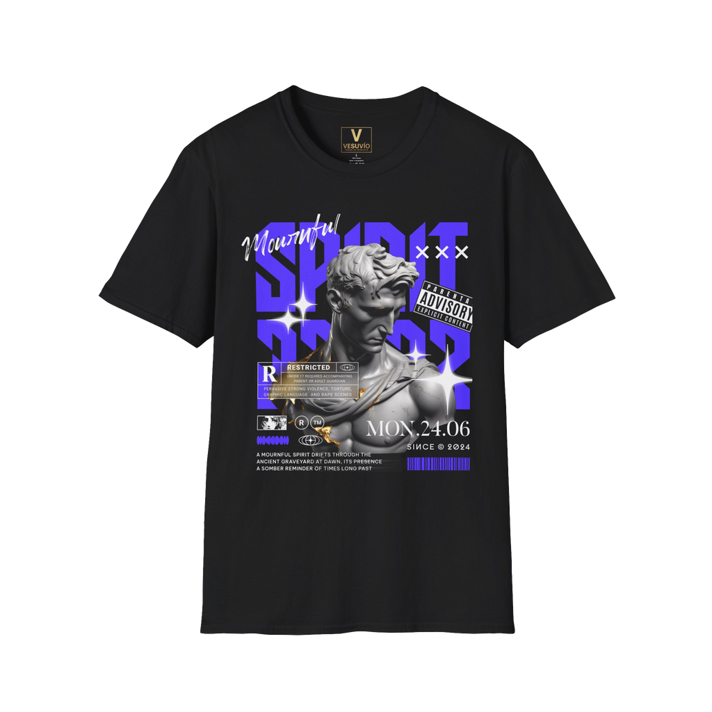 Graphic T-Shirt — Vaporwave Statue Collage Tee with Purple Accents