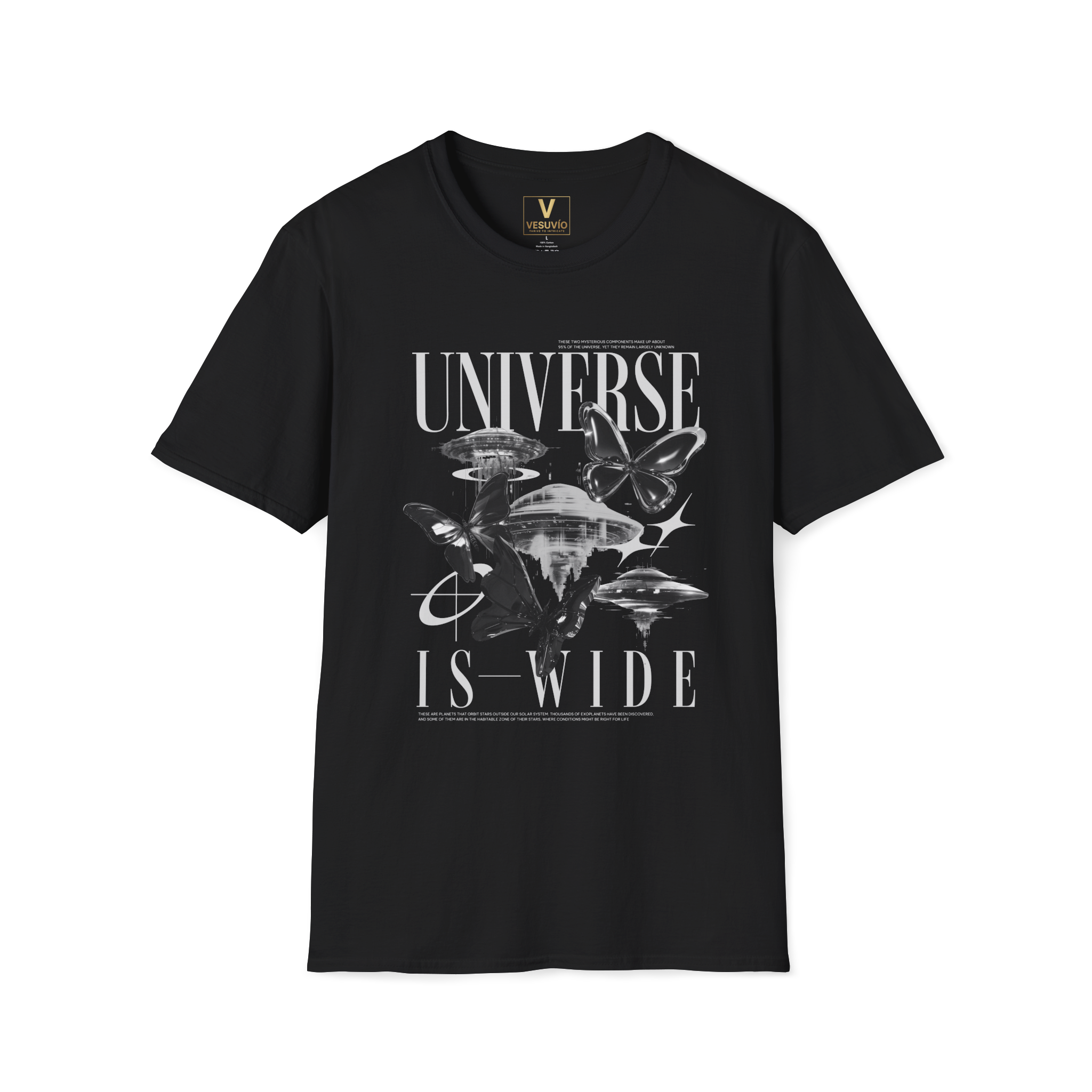 Universe Is Wide Graphic Tee — Vintage Space & Butterfly Graphic T-Shirt