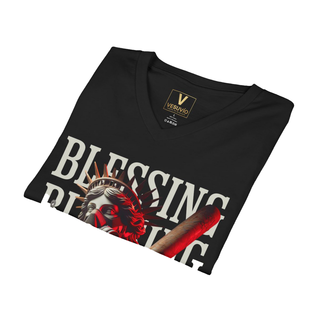 Blessing Rising V-Neck Tee — Gothic Statue Graphic Tee