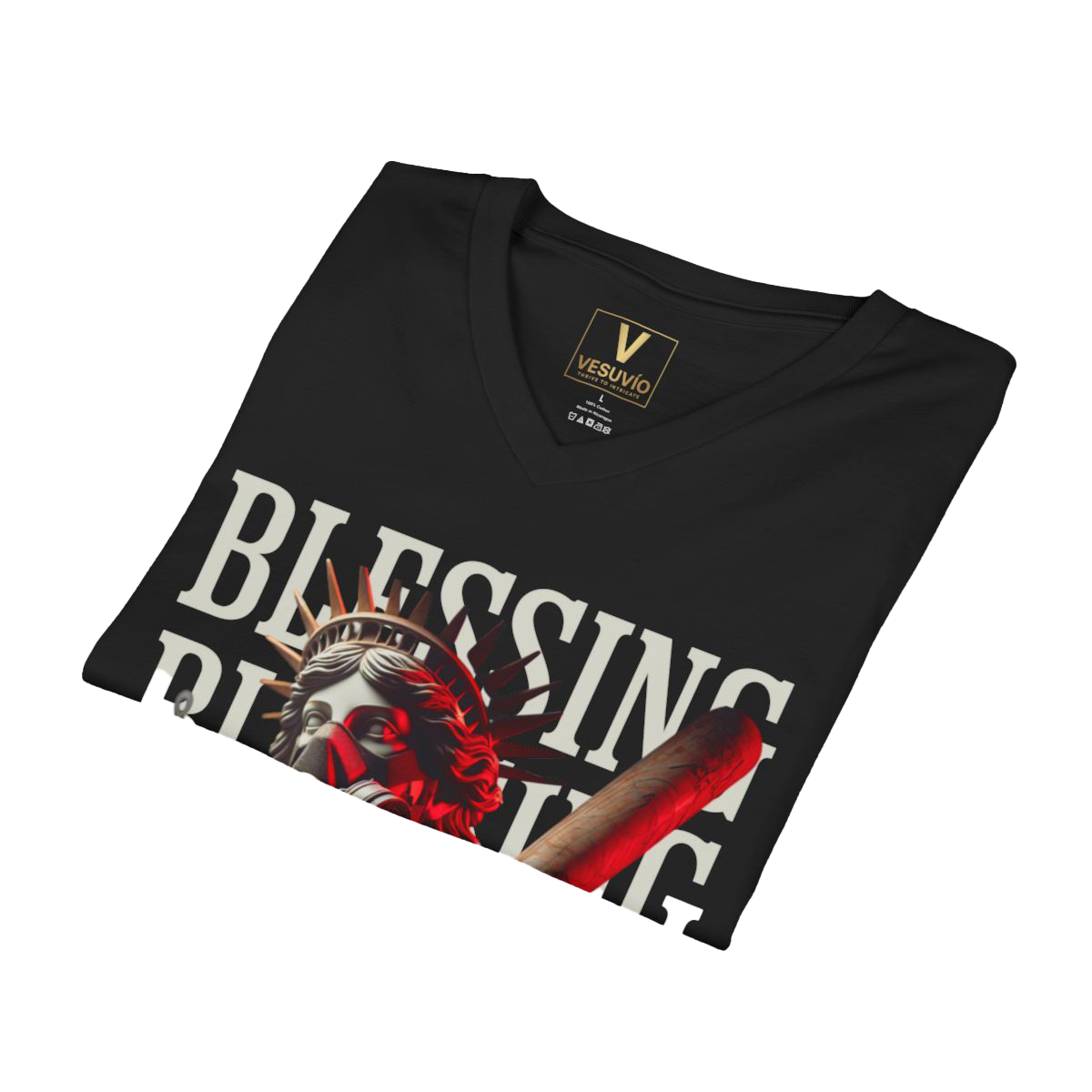 Blessing Rising V-Neck Tee — Gothic Statue Graphic Tee