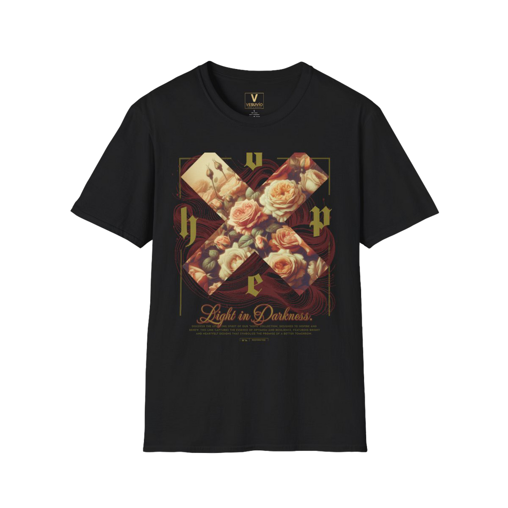 Vintage Floral Cross T-Shirt | Roses, Ornate Script, Dark Aesthetic